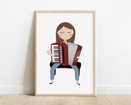 Accordion Player Female Art Print by Jollie Bluebear