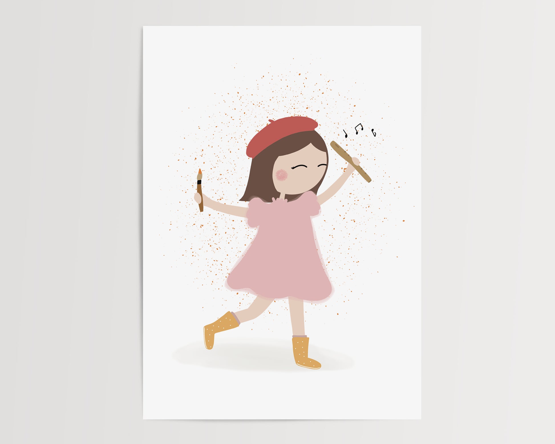 Girl with a paintbrush and flute illustration by Jollie Bluebear