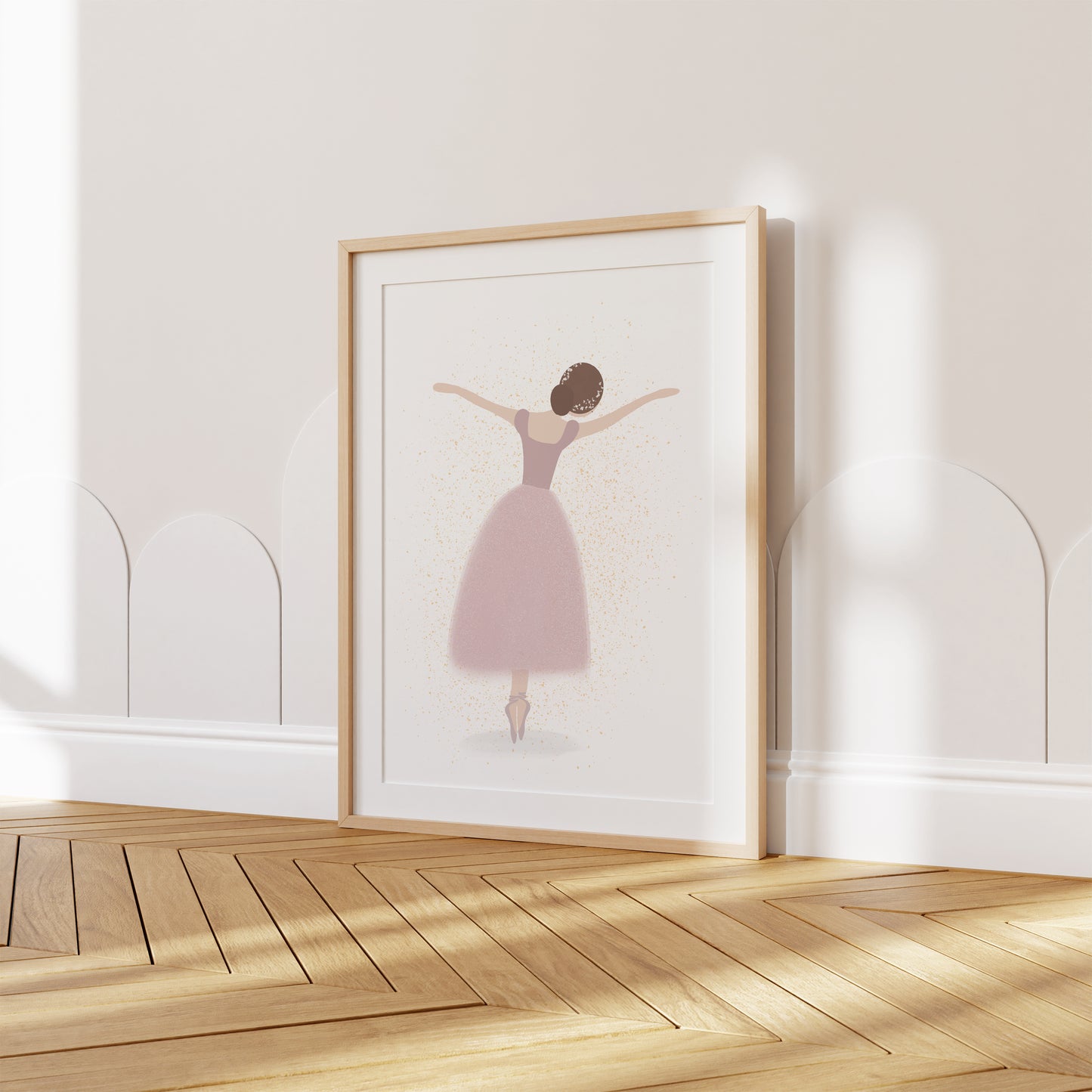 Ballerina Allegra Art Print featuring a ballerina fromt he back in pink dress with sparkles