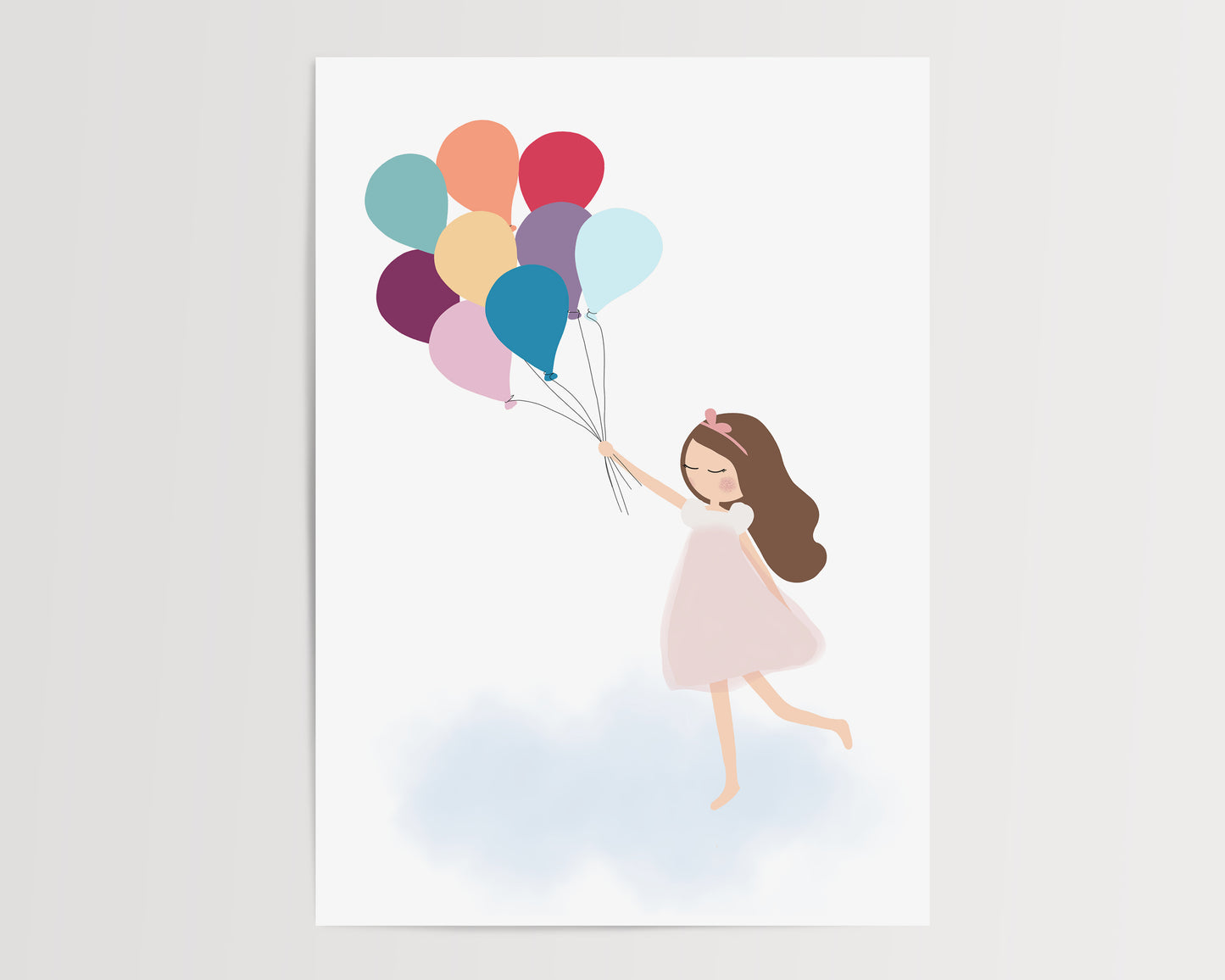 Girl With Colourful Balloons Illustration By Jollie Bluebear