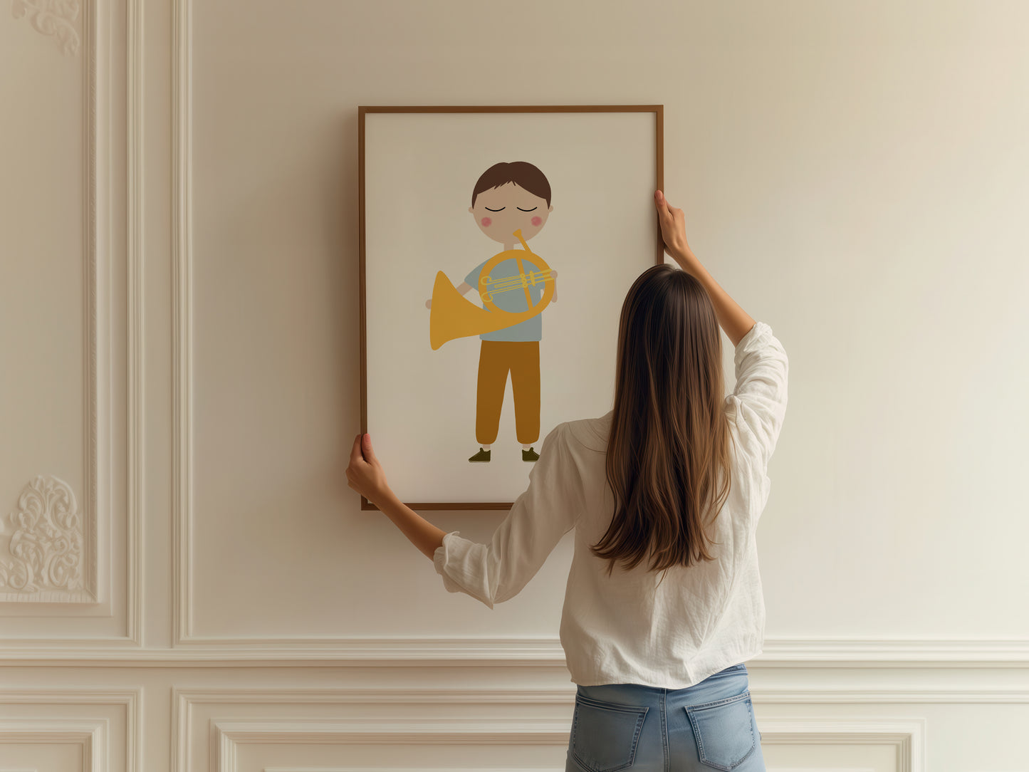 French Horn Player Boy Art Print