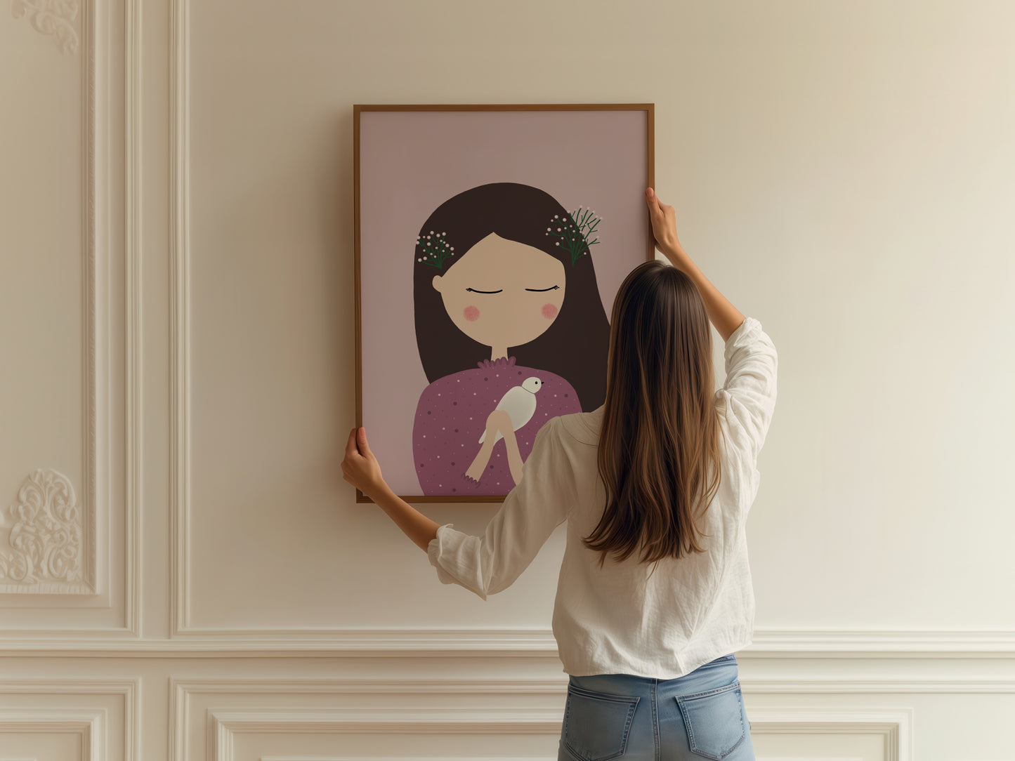 Girl With A Dove Art Print