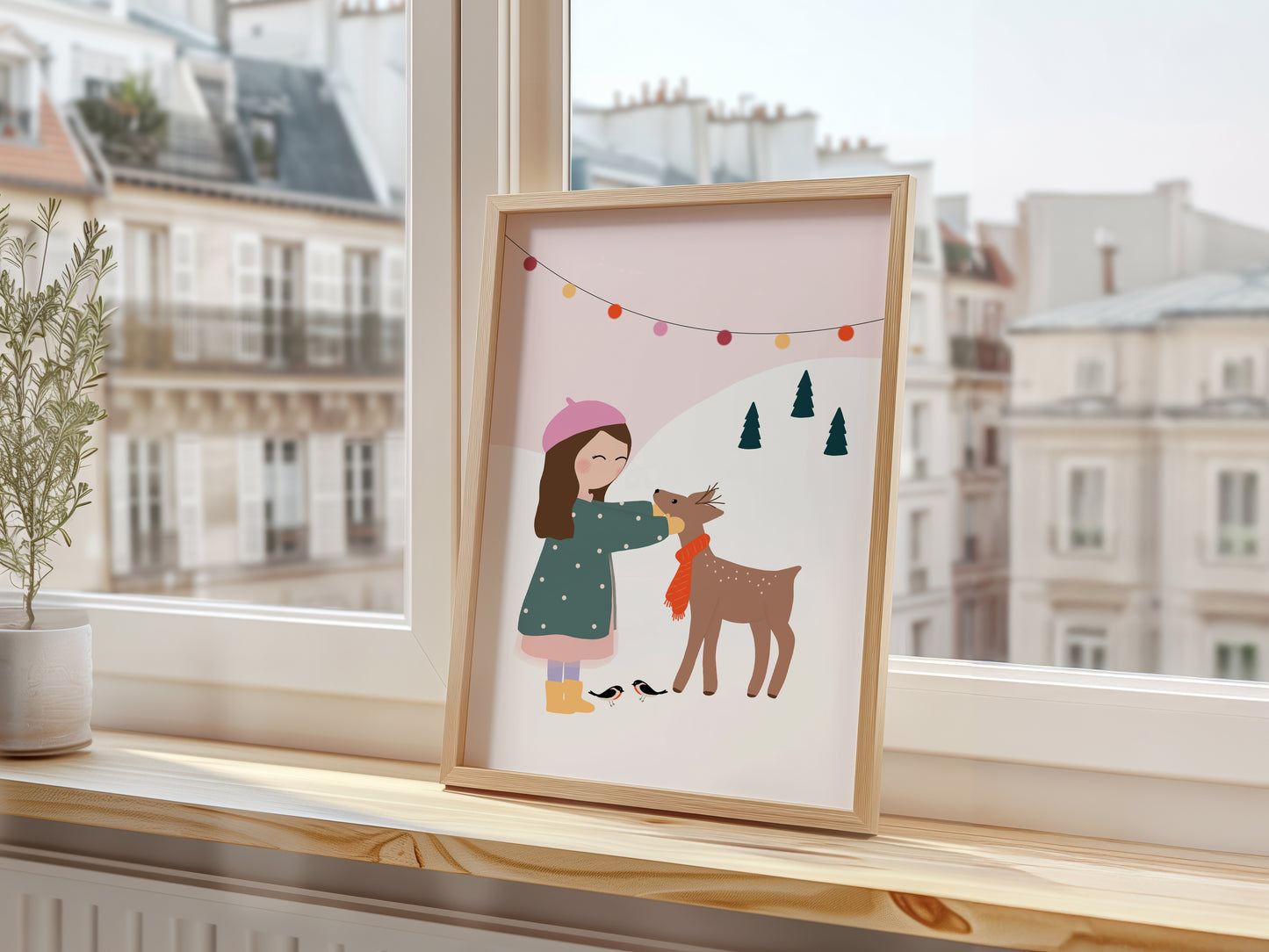 Girl And A Deer Art Print