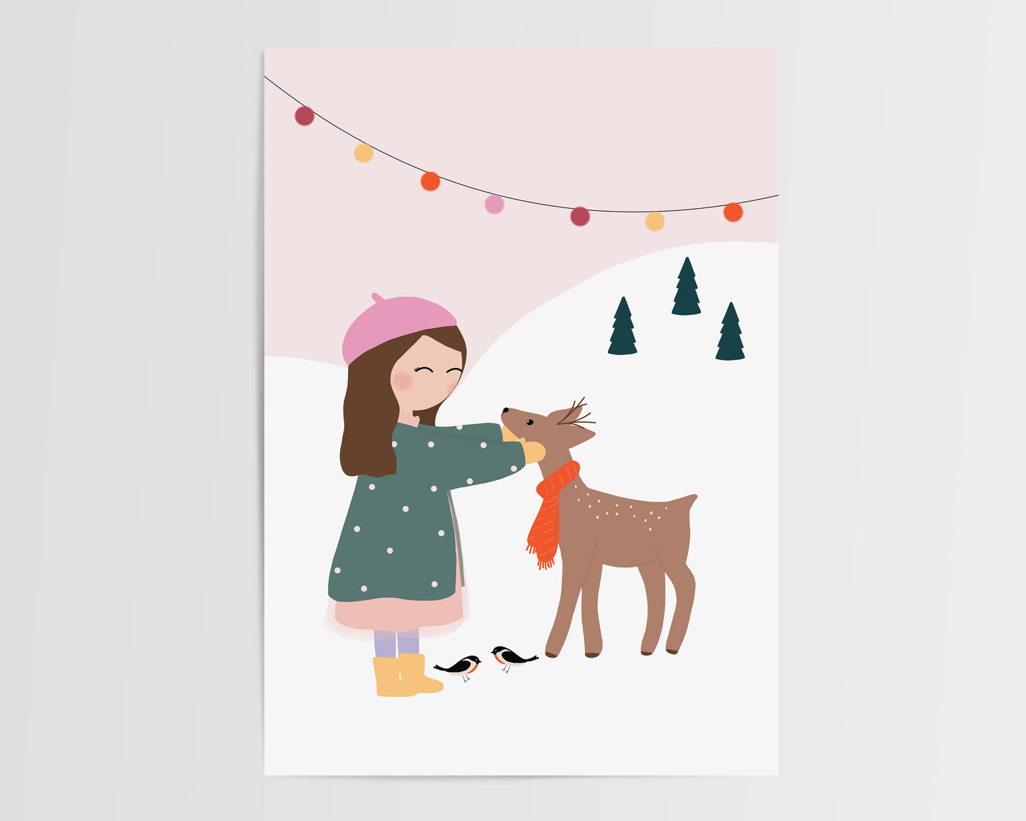 Girl And A Deer Art Print