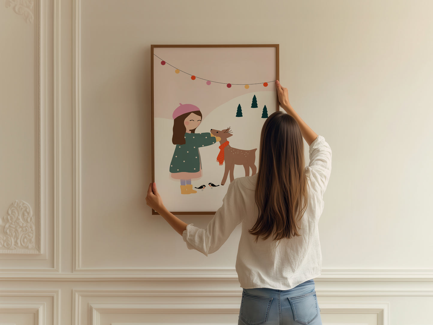 Girl And A Deer Art Print