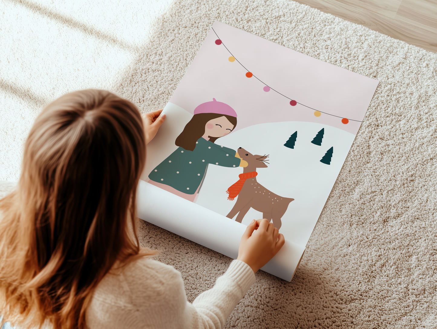 Girl And A Deer Art Print