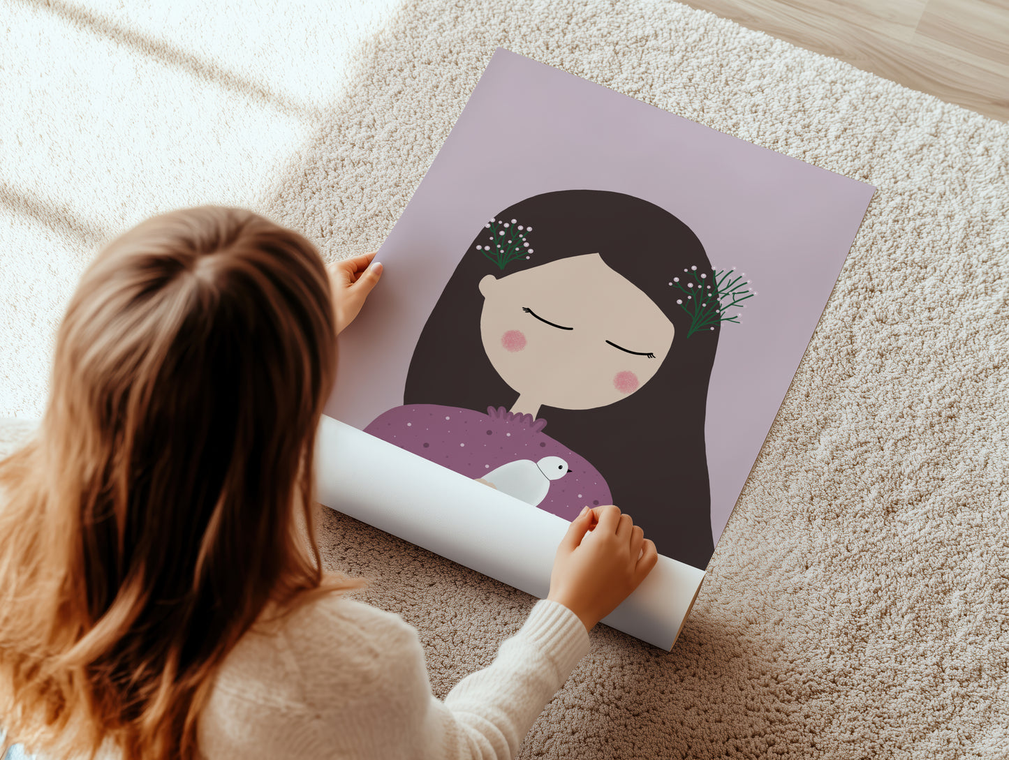 Girl With A Dove Art Print