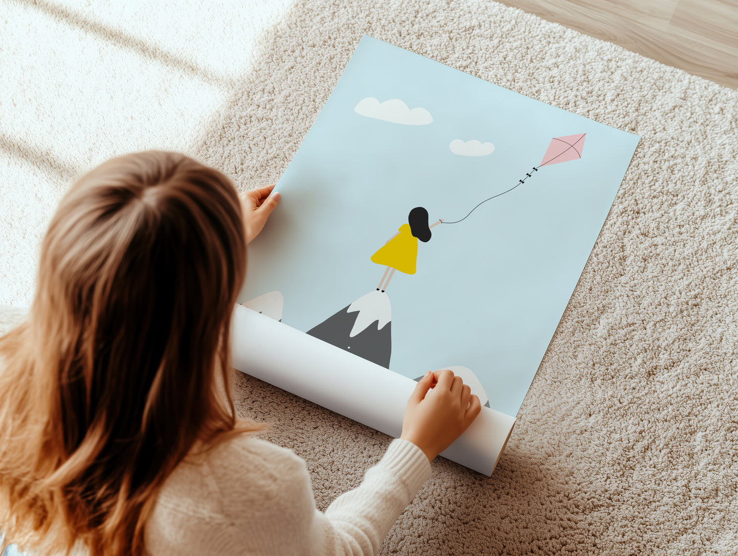 Girl With A Kite Art Print