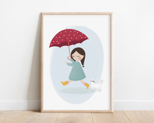 Girl With Umbrella Art Print by Jollie Bluebear