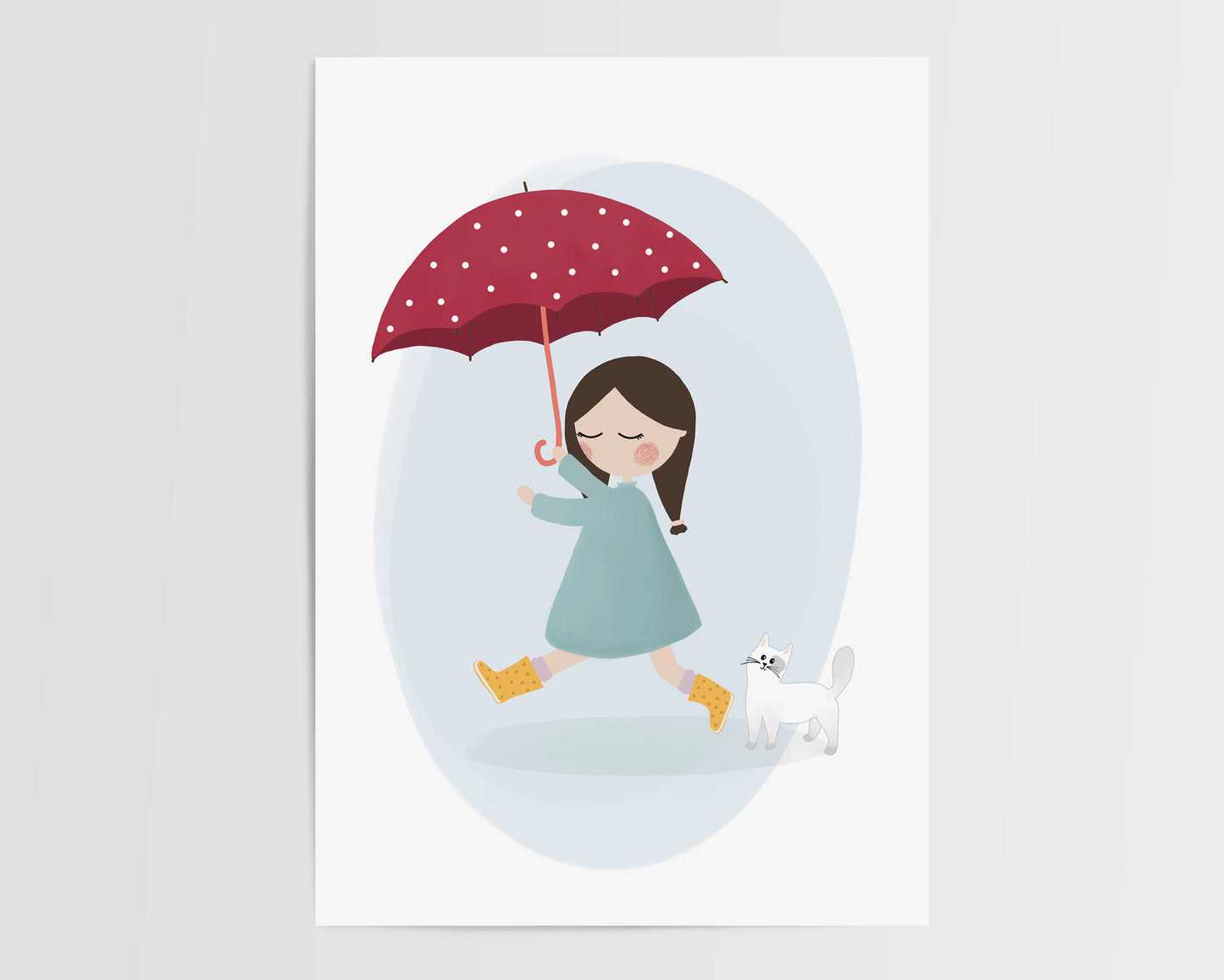 Girl With A Cat And Red Umbrella by Jollie Bluebear