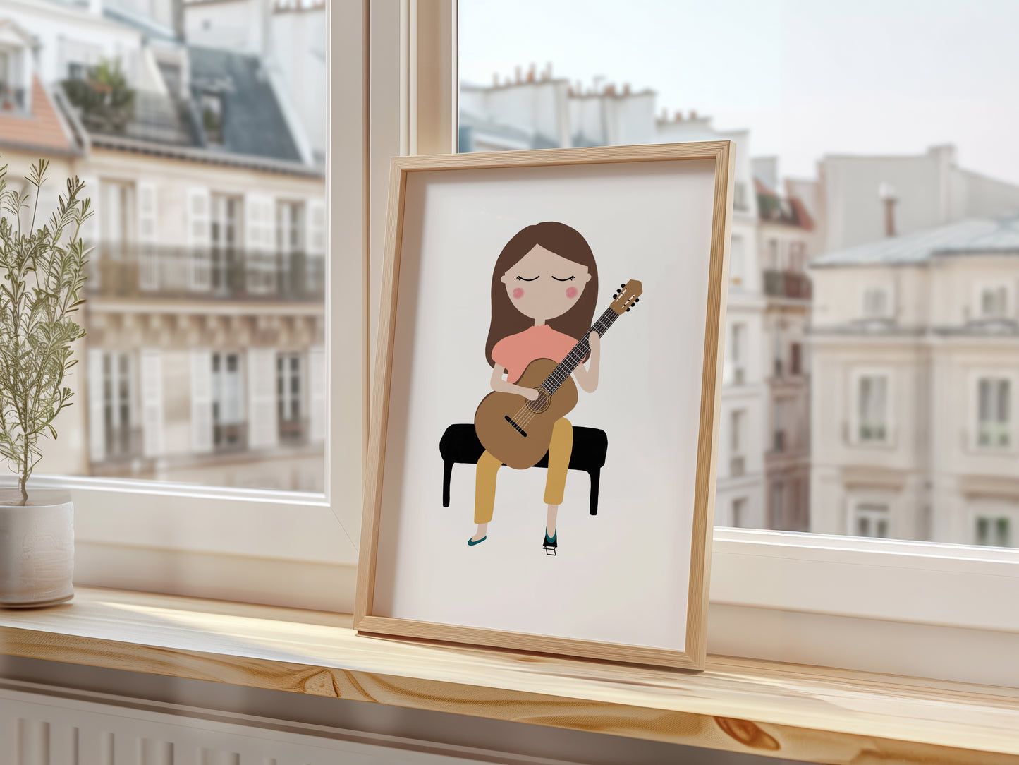 Guitar Player Girl Art Print