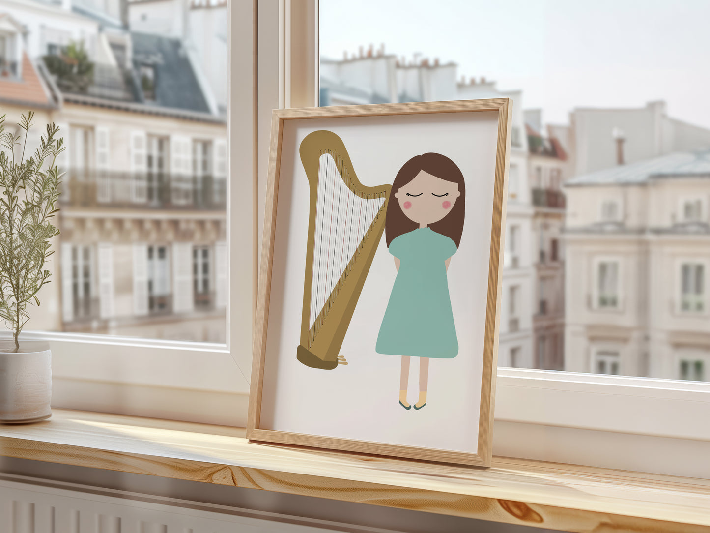 Harp Player Girl Art Print