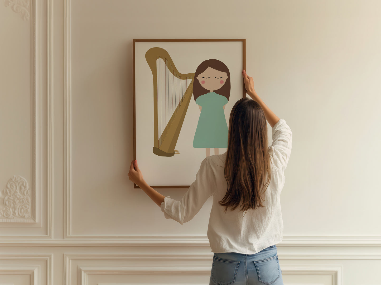 Harp Player Girl Art Print