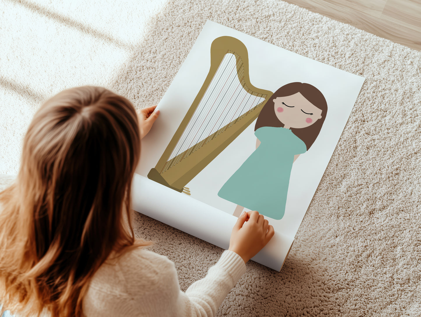 Harp Player Girl Art Print