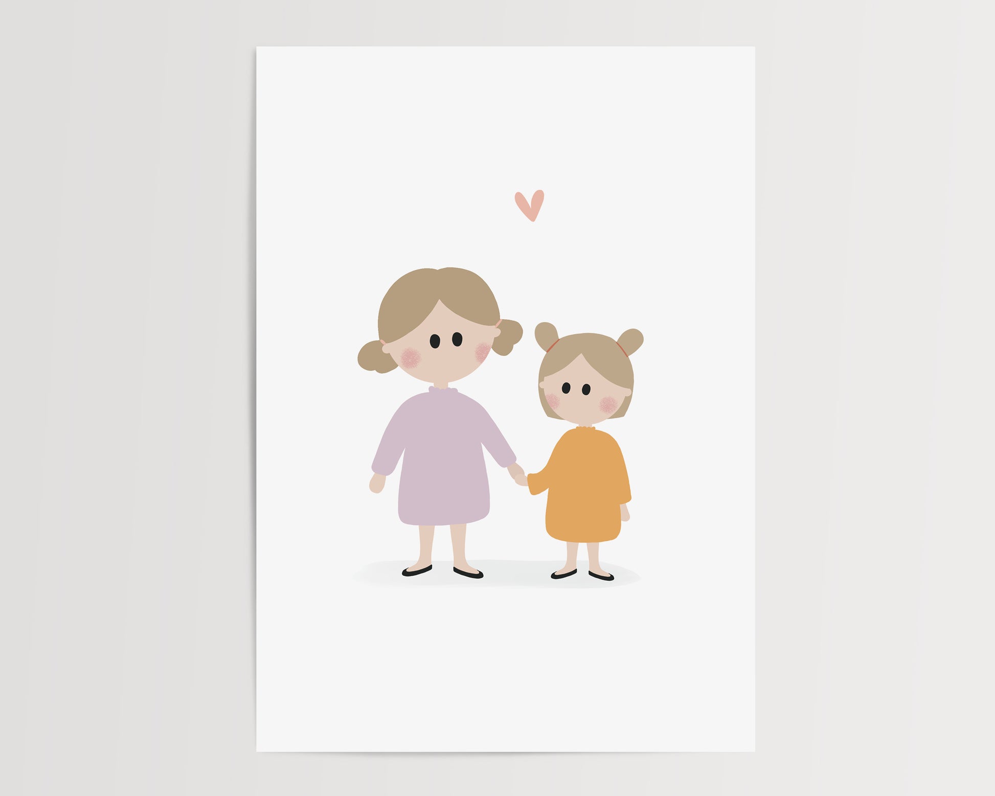 A beautifully illustrated art print featuring little sisters. This poster certainly brings joy and tenderness to your walls with soft pastel colors.