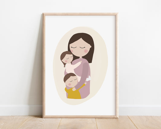 Mother With Two Kids Art Print by Jollie Bluebear