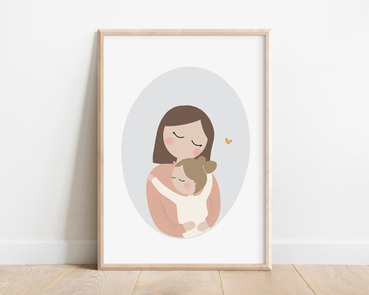 Mom and daughter art print by Jollie Bluebear