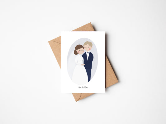 Delicately designed in a serene pastel hue, this charming Mr &amp; Mrs card is an ideal choice for commemorating the milestones of newlyweds.