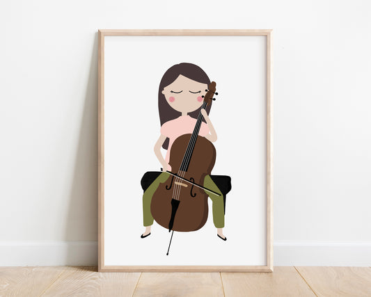 Cello Player Music Art Print by Jollie Bluebear
