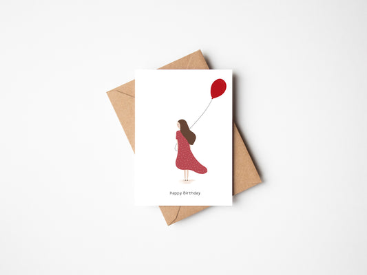Happy Birthday Greeting Card With Red Balloon by Jollie Bluebear