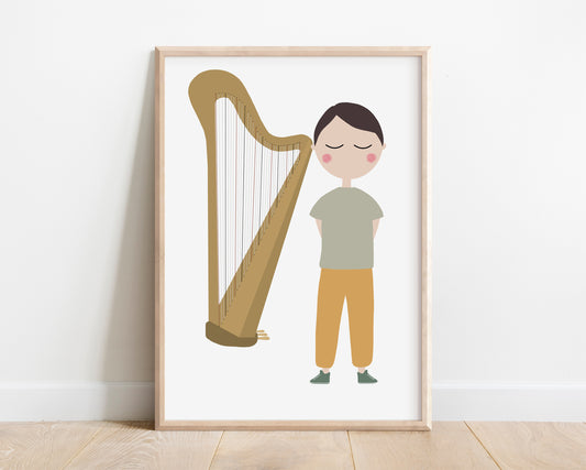 Harp Player Boy Art Print by Jollie Bluebear