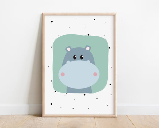 Hippo Art Print for Kids Room and Nursery by Jollie Bluebear