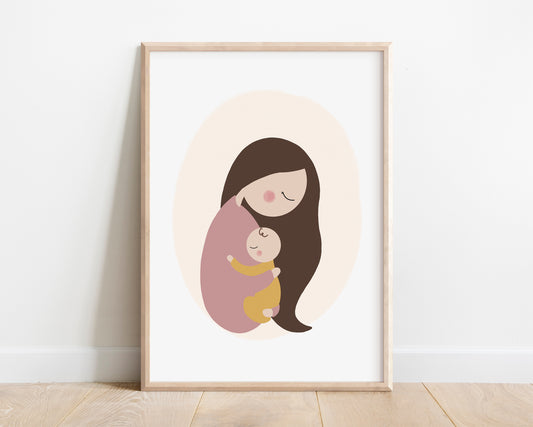 Mom Holding Baby in Her Arms Art Print By Jollie Bluebear