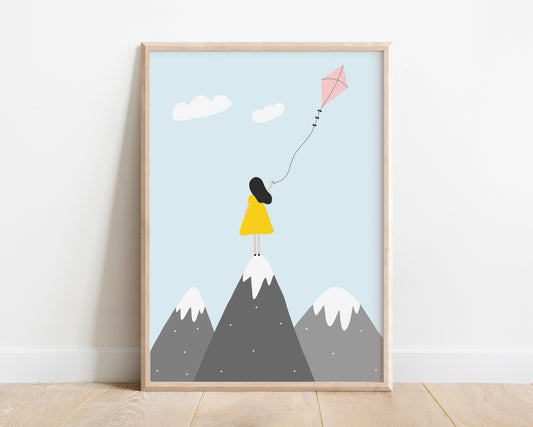A Girl With A Kite Poster by Jollie Bluebear