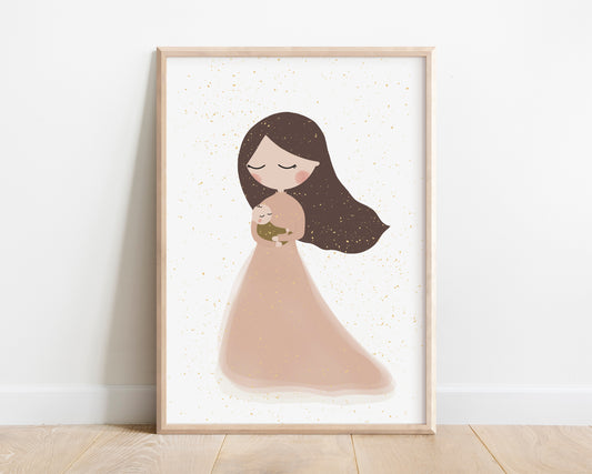 Mom and Newborn Poster by Jollie Bluebear in soft pastel colors